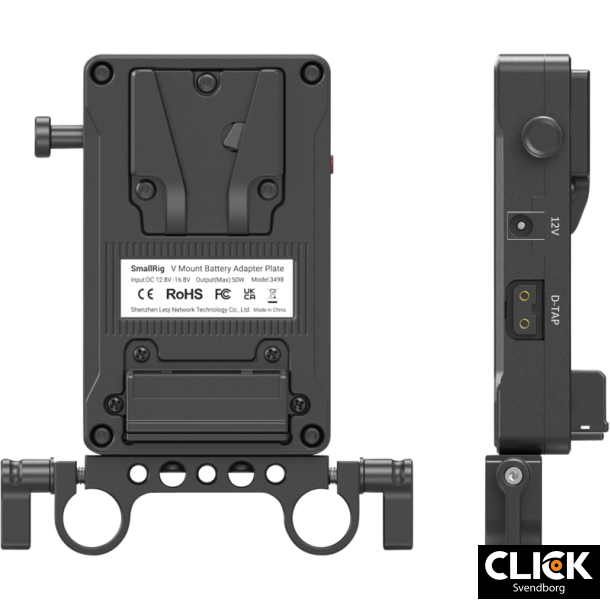 SmallRig 3498 Battery Adapter Plate V-Mount (Basic Version) with Dual Rod Clamp