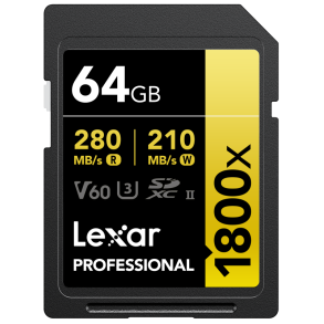 Lexar 1800x 64Gb SDXC Pro U3 UHS-II R280/W210 (V60)