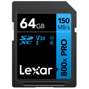 Lexar 800x 64Gb SDXC Pro UHS-I cards C10 (V30) U3 R150