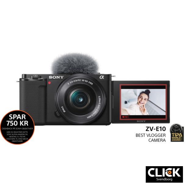Sony ZV-E10 m/16-50mm PZ objektiv (Inkl. Welcome to Vlog voucers)